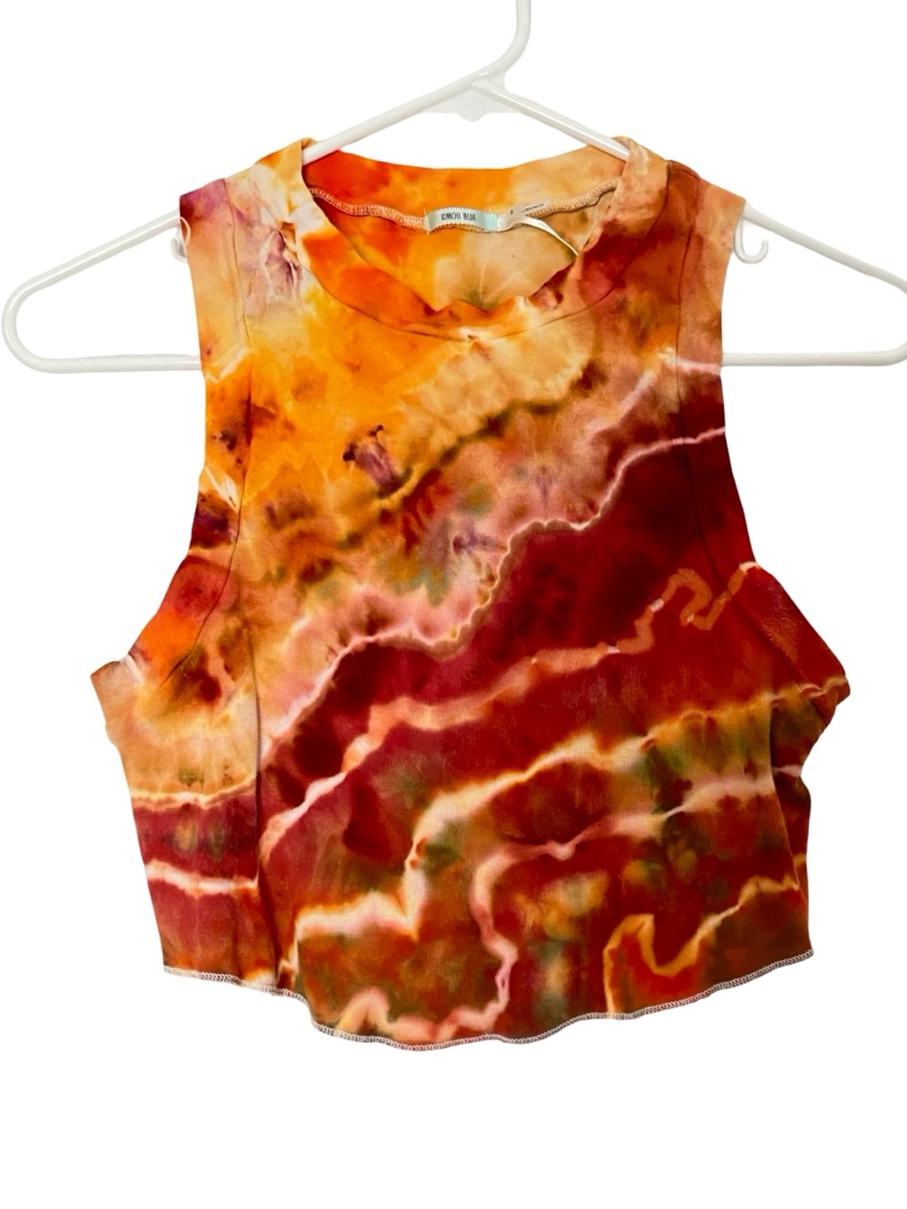 OOAK Geode Ice Tie Dye Crop Top Tank Womens Size Small Handmade Upcycled Orange